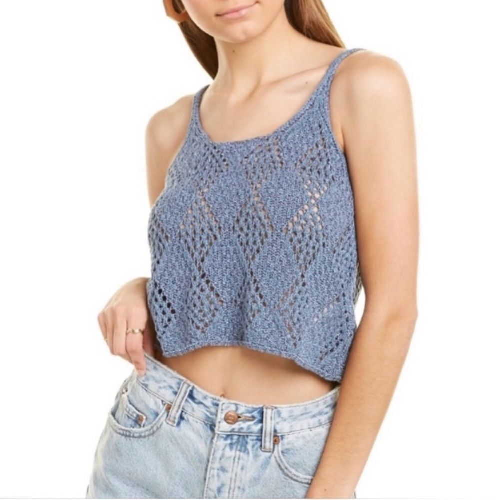 FREE PEOPLE | NEW Glisten Blue Shadow Open Knit Tank Top Women’s Size X-Large